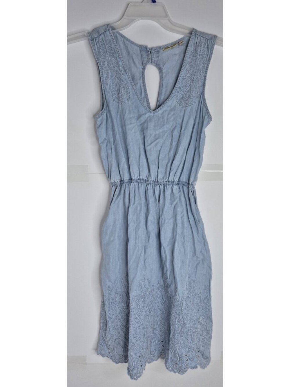 Anthropologie Holding Horses Blue Chambray Embroidered Eyelet Scallop Dress XS